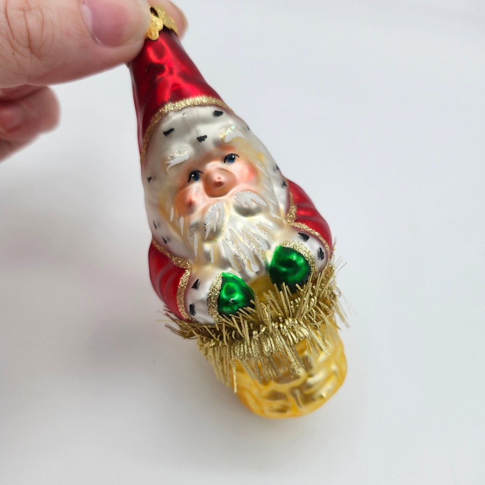 Vintage Blown Glass Santa Claus‎ in Chimney Christmas Ornament Red Gold Tinsel